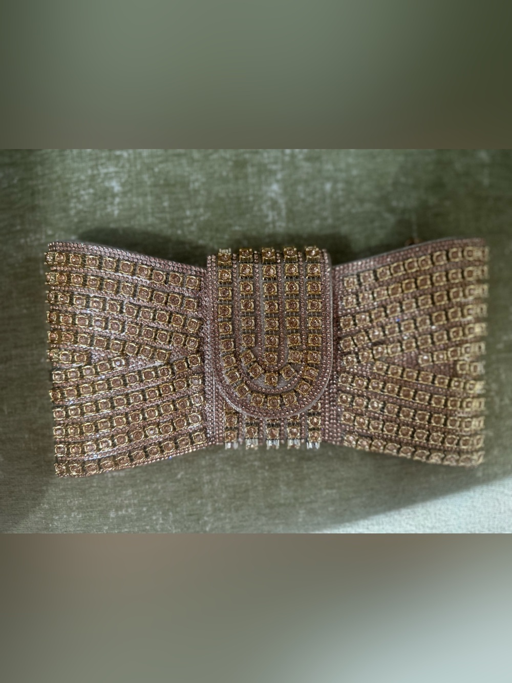 Bowknot Gold Rhinestone Clutch Purse, Crystal Evening Bag with Chain - Picture 2 of 6